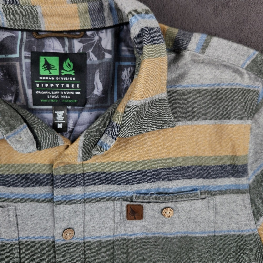 Hippytree Flannel Shirt Mens Medium Gray Yellow Long Sleeve Striped‎ Button Up